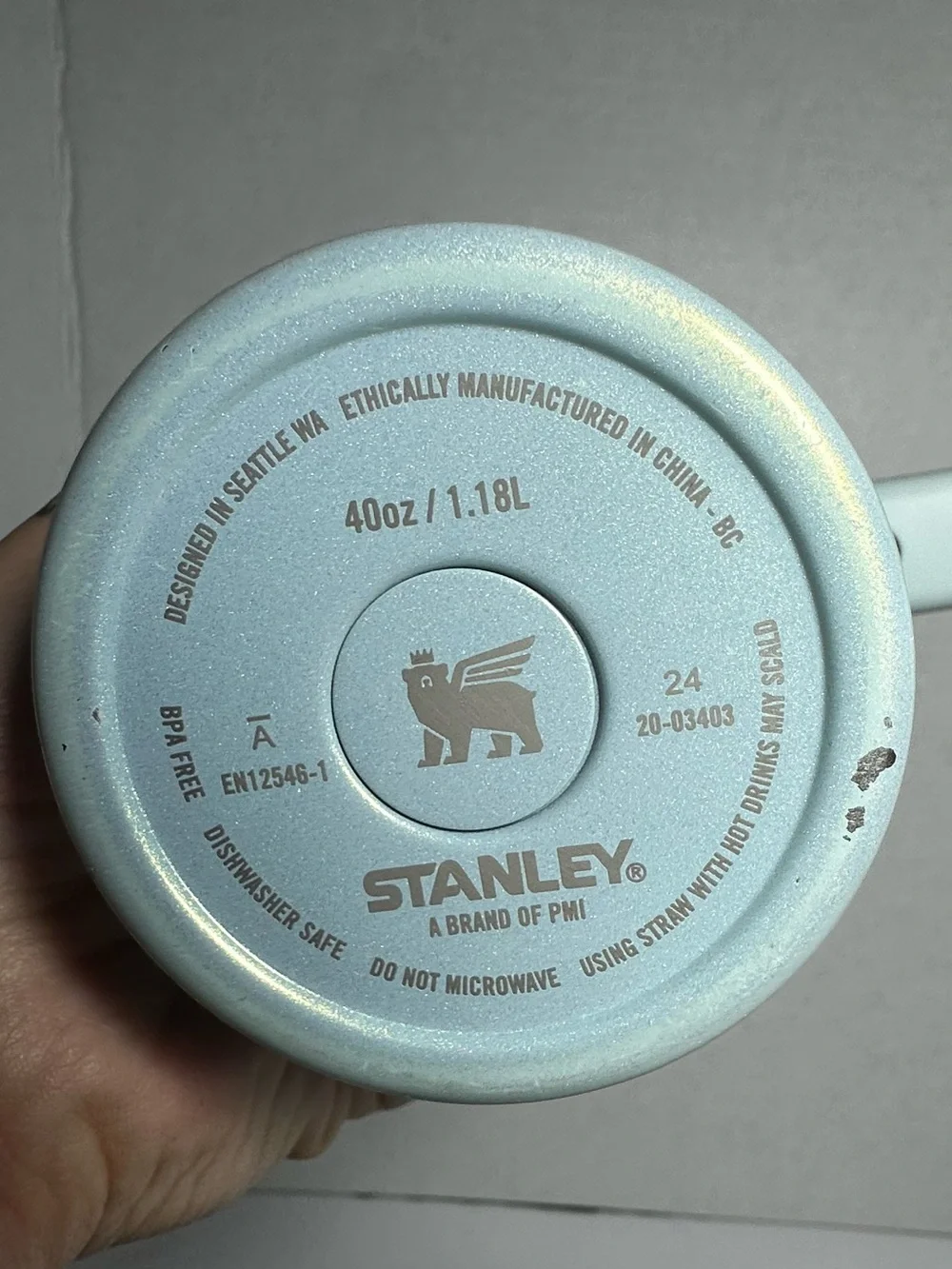 Stanley Shimmery 40 oz Light Blue Travel Mug with Handle - Picture 12 of 14